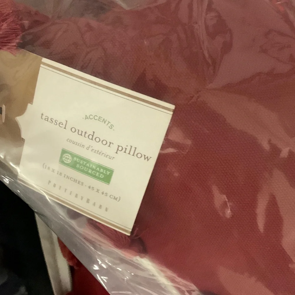 Pottery Barn Red Outdoor Pillow with Tassels, NIP,